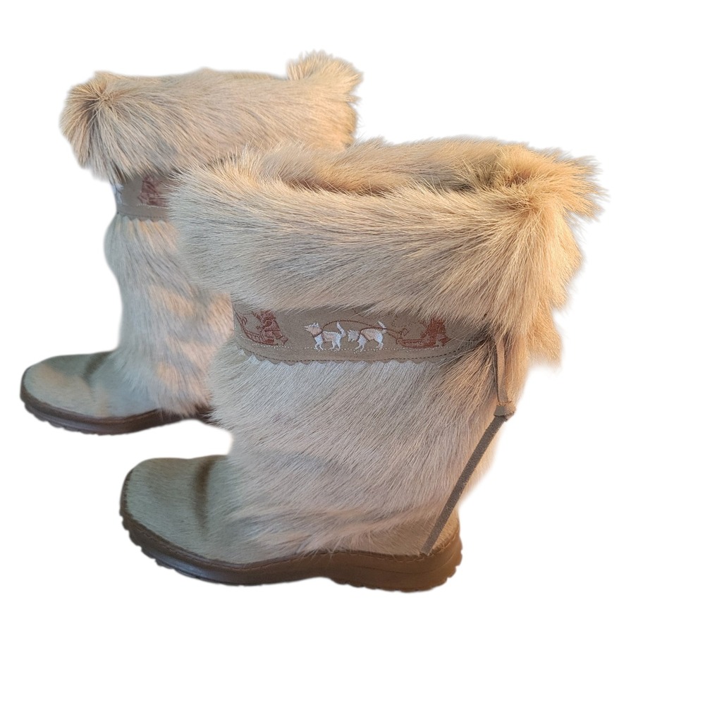 Winna‎ Italian Fur Après Ski Boots Dog Sled Embroidery Tan Leather Womens 41